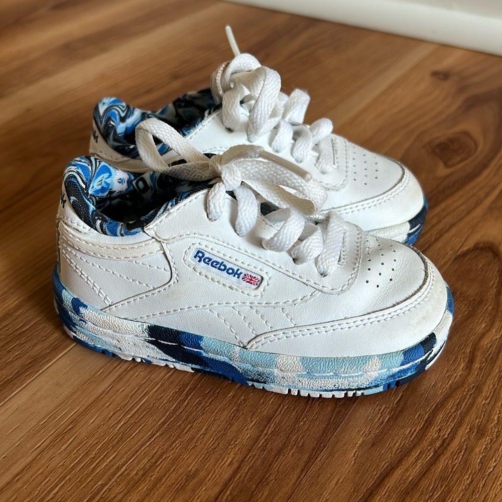 Reebok Baby Classics Camoflage Swirl Blue White Leather Shoes Sneakers